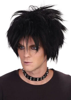 Mens 80s Goth Black Spikey Rock Star Wig