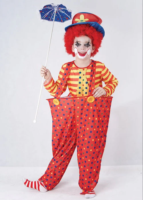 Kids Bright Red Circus Clown Fancy Dress Costume 3 Kids Bright Red Circus Clown Fancy Dress Costume