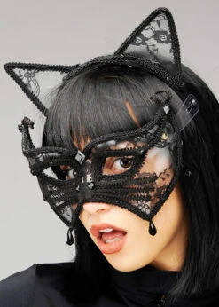 Black Lace Cat Masquerade Eye Mask -Halloween Fans Shop EM329 black lace cat eyemask 02