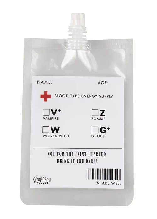 Halloween Blood Bag Drink Pouches With Straws Pack 5 4 Halloween Blood Bag Drink Pouches With Straws Pack 5 - Image 2