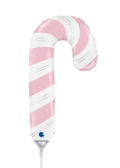 Inflated Pink Candy Cane Mini Air Filled Balloon On Stick