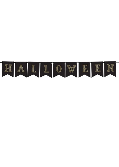 Black And Gold Halloween Party Bunting Banner 3 Black And Gold Halloween Party Bunting Banner