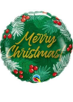 Inflated Green And Berries Merry Christmas Helium Balloon
