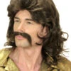 Mens 1970s Dark Brown Mullet Wig And Moustache 1 Mens 1970s Dark Brown Mullet Wig And Moustache -Halloween Fans Shop S0808 rs