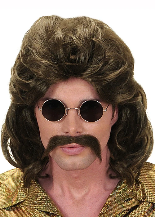 Mens 1970s Dark Brown Mullet Wig And Moustache 4 Mens 1970s Dark Brown Mullet Wig And Moustache - Image 2
