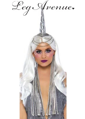 Womens Deluxe Silver Unicorn Horn Headpiece With Mane 3 Womens Deluxe Silver Unicorn Horn Headpiece With Mane