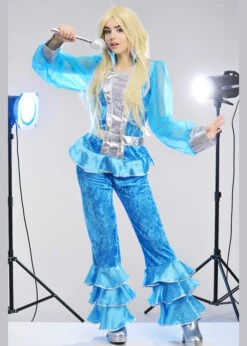 Womens 1970s Blue And Silver Abba Style Costume