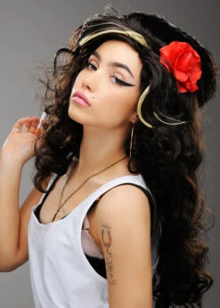 Amy Winehouse Style Beehive Wig With Flower