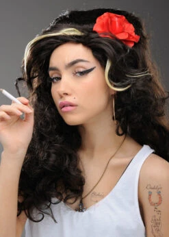 Amy Winehouse Style Beehive Wig With Flower -Halloween Fans Shop amy winehouse wig with flower 04276 02