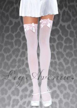 Leg Avenue Pale Pink Stockings With Pink Bows