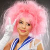 Womens Deluxe Pink Backcombed Anime Wig -Halloween Fans Shop big pink anime wig