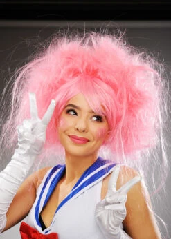 Womens Deluxe Pink Backcombed Anime Wig