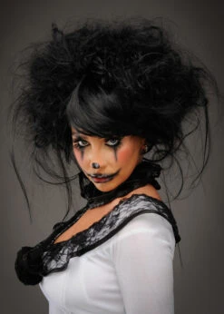 Womens Gothic French Clown Black Backcombed Wig