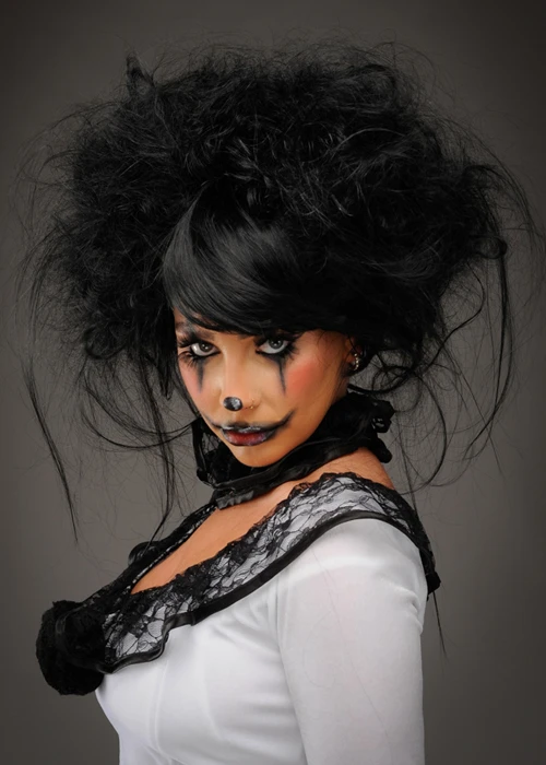 Womens Gothic French Clown Black Backcombed Wig 3 Womens Gothic French Clown Black Backcombed Wig