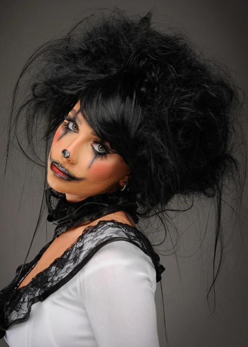 Womens Gothic French Clown Black Backcombed Wig 4 Womens Gothic French Clown Black Backcombed Wig - Image 2