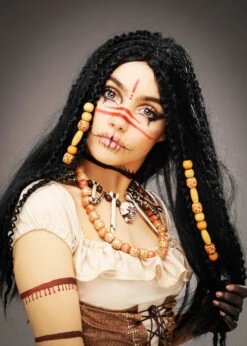 Deluxe Long Black Voodoo Witch Doctor Wig With Beads -Halloween Fans Shop black beaded voodoo wig 43286 02