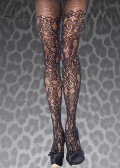 Plus Size Leg Avenue Black Floral Vine Net Tights