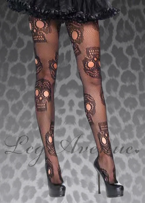Womens Plus Size Black Sugar Skull Net Tights 3 Womens Plus Size Black Sugar Skull Net Tights