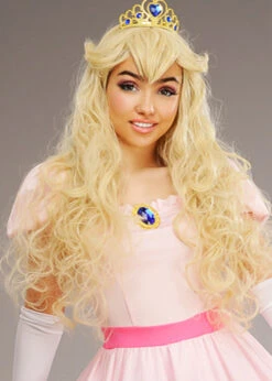 Womens Princess Peach Style Long Blonde Wig