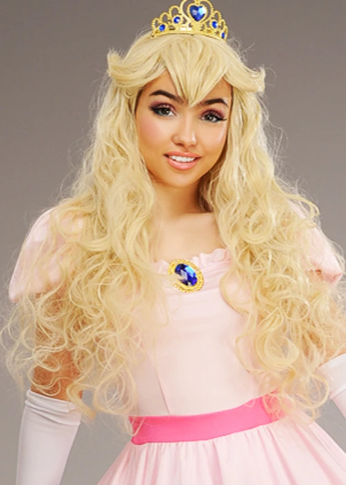 Womens Princess Peach Style Long Blonde Wig 3 Womens Princess Peach Style Long Blonde Wig