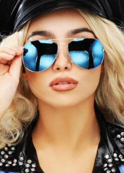 Police Agent Blue Mirror Aviator Glasses