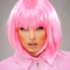 Womens The Pink Ladies Style Bob Wig -Halloween Fans Shop bright pink ladies bob wig 42392