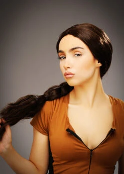 Womens Lara Croft Style Long Brown Plaited Wig