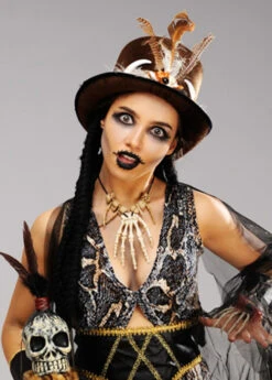 Womens Brown Voodoo Top Hat With Dreads