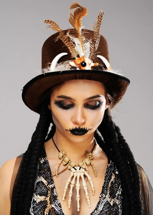 Womens Brown Voodoo Top Hat With Dreads 4 Womens Brown Voodoo Top Hat With Dreads - Image 2