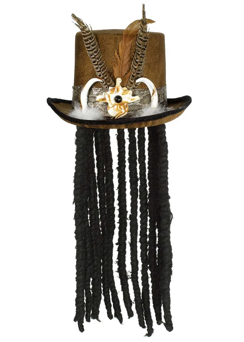 Womens Brown Voodoo Top Hat With Dreads 6 Womens Brown Voodoo Top Hat With Dreads - Image 4