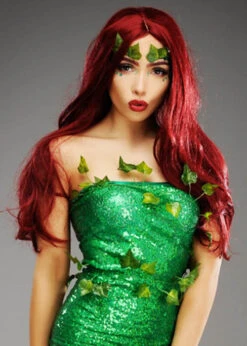 Womens Deluxe Long Dark Red Poison Ivy Style Wig 7 Womens Deluxe Long Dark Red Poison Ivy Style Wig -Halloween Fans Shop burgundy poison ivy wig 02