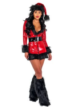 Womens Christmas Deluxe Vinyl Santa Babe Costume