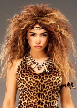 Womens Wild Cavewoman Curly Brown Wig
