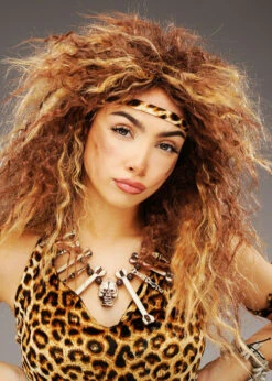 Womens Wild Cavewoman Curly Brown Wig 8 Womens Wild Cavewoman Curly Brown Wig -Halloween Fans Shop cave girl halloween cavewoman wig 02