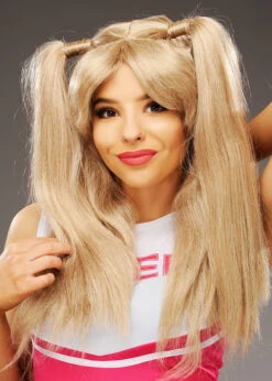Womens Schoolgirl Long Blonde Bunches Wig