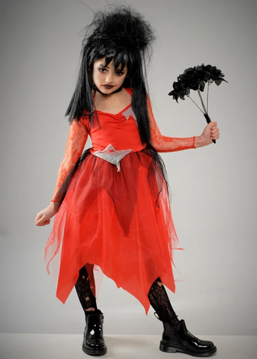 Kids Beetlejuice Style Lydia Red Bride Costume 3 Kids Beetlejuice Style Lydia Red Bride Costume