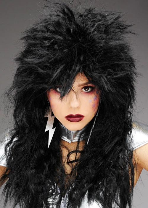 1970s Glam Rock Kiss Style Black Rockstar Wig 3 1970s Glam Rock Kiss Style Black Rockstar Wig