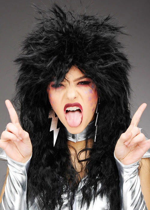1970s Glam Rock Kiss Style Black Rockstar Wig 5 1970s Glam Rock Kiss Style Black Rockstar Wig - Image 3