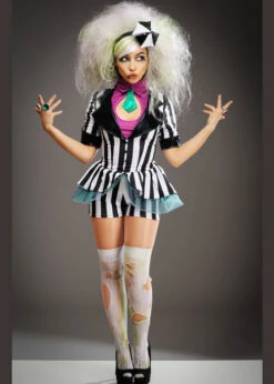 Womens Cute Striped Beetlejuice Style Costume
