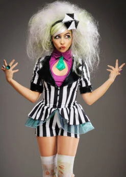 Womens Cute Striped Beetlejuice Style Costume -Halloween Fans Shop cute shorts beetlejuice costume 02