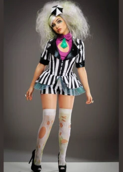 Womens Cute Striped Beetlejuice Style Costume -Halloween Fans Shop cute shorts beetlejuice costume 03