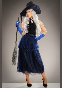 Womens Halloween Gorgeous Midnight Blue Witch Costume