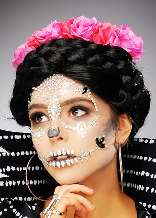 Day Of The Dead Pink Flower Headpiece 4 Day Of The Dead Pink Flower Headpiece - Image 2