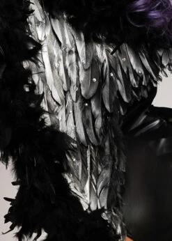 Deluxe Sparkle Black And Silver Feather Angel Wings -Halloween Fans Shop deluxe black and silver gothic wings ST1000 03