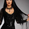 Womens Halloween Deluxe Long Black Morticia Style Wig 1 Womens Halloween Deluxe Long Black Morticia Style Wig -Halloween Fans Shop deluxe black morticia wig