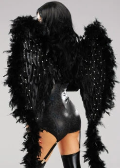 Deluxe Diamante Black Feather Angel Wings -Halloween Fans Shop deluxe diamante black feather wings 02