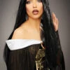 Womens Deluxe Wicked Queen Long Black Gothic Wig 2 Womens Deluxe Wicked Queen Long Black Gothic Wig -Halloween Fans Shop deluxe long black evil queen wig 45048