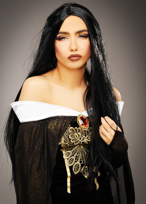 Womens Deluxe Wicked Queen Long Black Gothic Wig 4 Womens Deluxe Wicked Queen Long Black Gothic Wig - Image 2