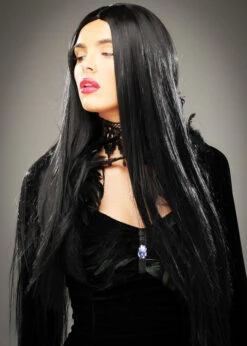 Womens Deluxe Maleficent Style Long Black Wig