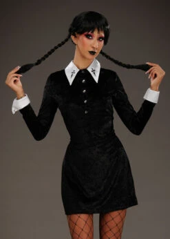 Womens Halloween Deluxe Wednesday Costume 18 Womens Halloween Deluxe Wednesday Costume -Halloween Fans Shop deluxe velvet wednesday costume 03